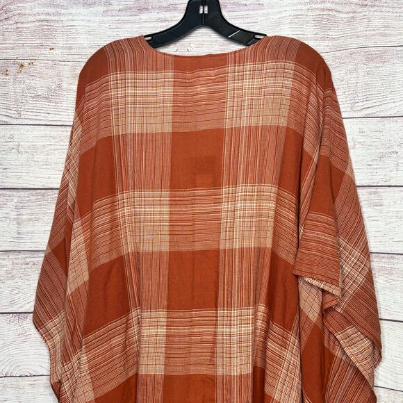 Universal Thread Open Front Orange Rust Plaid Fall Kimono Ruana New One Size - Picture 12 of 12